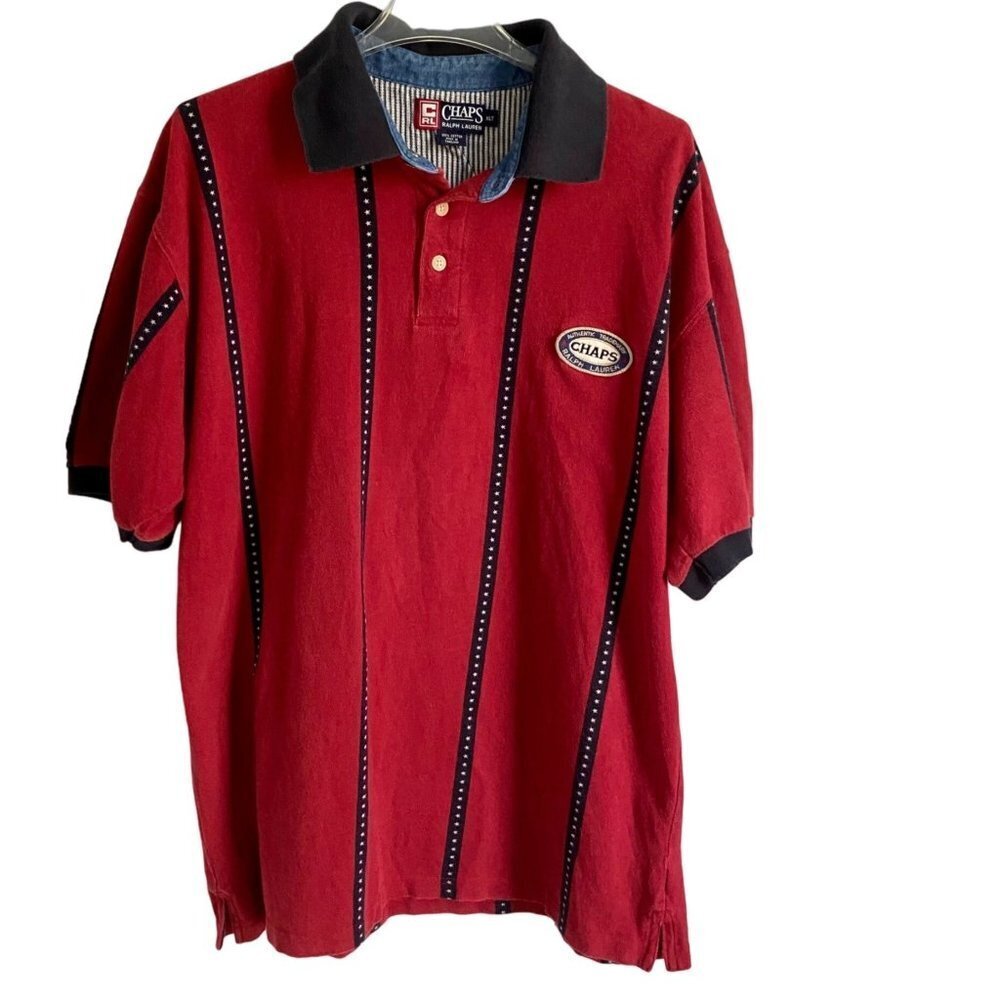 Chaps Ralph Lauren Polo Shirt Red Blue Men's XLT XL Tall